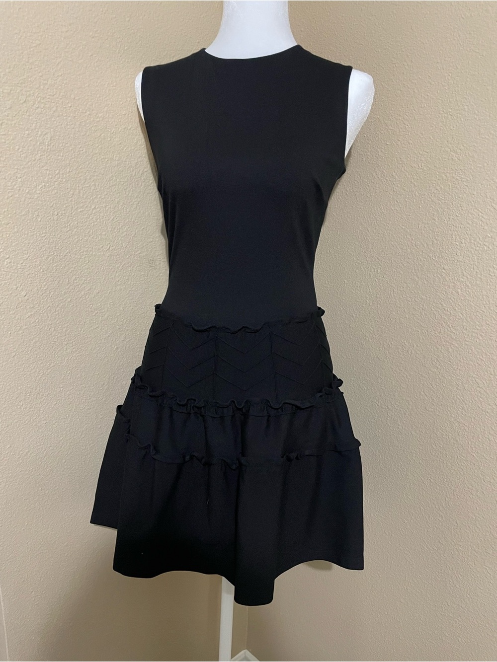 RED Valentino Black Sleeveless Ruffle Tier Mini Dress